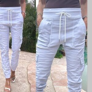 White Cargo Drawstring Jogger Pants - Women